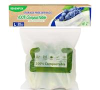 100% Compostable Food Storage Bags Freezer and Leak Proof, (Eco Zip) Large Size Seal well for Meat Sandwich or Fruit Plant-Based BPA-free (20Bags, (27×28cm))