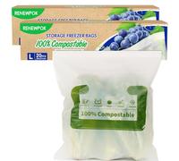 100% Compostable Food Storage Bags Freezer and Leak Proof, (Eco Zip) Large Size Seal well for Sandwich or Fruit Plant-Based BPA-free (40, (27×28cm))