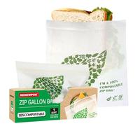 100% Compostable Gallon Bag Food Freezer Bags and Leak Proof, (Eco Zip) Large Size Seal well for Sandwich or Fruit Plant-Based BPA-free (30, 1 QUART)