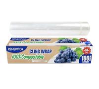 100% Compostable Plastic Wrap Dispenser with Slide Cutter 12 inch Food Service Cling Film Wrap Roll - 12" x 360 Ft ECO Friendly Food Wrap(The Slide Cutter stored in The Inner core of The roll)