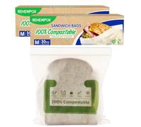 100% Compostable Sandwich Bags Freezer and Zipper Bags Leak Proof, (Eco Zip) Seal well for Sandwich or Fruit Plant-Based BPA-free (60, M(17×18cm))