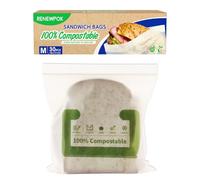 100% Compostable Sandwich Bags Freezer Safe and Leak Proof, (Eco Zip) Seal well for Sandwich or Fruit Plant-Based BPA-free (30BAGS, (17×18cm))