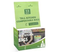 100% Compostable Trash Bags, 13 Gallon, 49.2 Liter, 0.91 Mils, 65 Count Kitchen Tall Food Scrap Compost Bags for Tall Kitchen Trash Cans with Europe EN13432 Certified