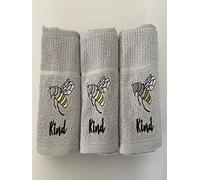 100% Cotton 3 Pack 'Bee Kind' Bee Design Kitchen Hand Tea Towels in Light Grey