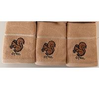 100% Cotton 3 Pack Cyril Squirrel Design Kitchen Hand Tea Towels in Beige 40cm x 70cm