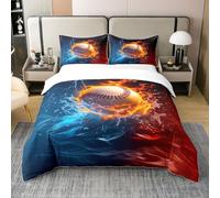 100% Cotton 3D Baseball Super King Duvet Cover 3 Pcs Fighting Competition Sports Style Bedding Set for Kids Teens Adults Abstract Blue Red Water Flame Print Comforter Cover,2 Pillowcases(No Comforter)