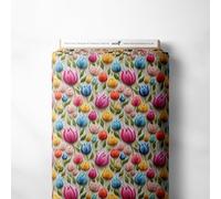 100% Cotton 3D Digital Effect Printed Visual Pattern Novelty Quilting Craft Dress Quality Sewing Fabric Material | 40 Designs | 55" - 140 cm Wide (per Half Metre, Emb Tulips)