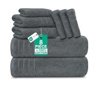 100% Cotton 8 Piece Towel Bale Set - Includes 2 Large Bath Towels, 2 Hand Towels & 4 Face Cloths - Super Soft, Quick Dry & Highly Absorbent Hotel Quality Bathroom Towels 450 GSM | (Dark Grey)