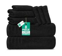 100% Cotton 8 Piece Towel Bale Set - Includes 2 Large Bath Towels, 2 Hand Towels & 4 Face Cloths - Super Soft, Quick Dry & Highly Absorbent Hotel Quality Bathroom Towels 450 GSM (Black)