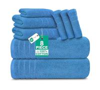 100% Cotton 8 Piece Towel Bale Set - Includes 2 Large Bath Towels, 2 Hand Towels & 4 Face Cloths - Super Soft, Quick Dry & Highly Absorbent Hotel Quality Bathroom Towels 450 GSM (Medium Blue)