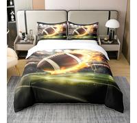 100% Cotton American Football Duvet Cover Super King Green Rugby Field Stadium Bedding Set for Kids Boys Teens Adults 3D Rugby Competition Sports Comforter Cover,2 Pillowcases(No Comforter)