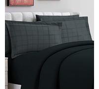 100% Cotton Anthracite Grey Big Checks Oxford Pillow Cases 2 Pack, 300 Thread Count Long Staple Combed Cotton Checked Bedding, Sateen Standard Pillow Cover 50 x 75cm (Damask Bedding Set) - Pizuna