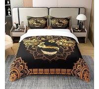 100% Cotton Bee Bed Sets Boho Mandala Duvet Cover Yellow Flowers Bedding Set Single Animal Themed Comforter Cover with Zipper Closure Hippie Florals Bedroom Set Orange Gold Ombre Gradient Decor,Black