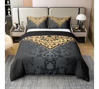 100% Cotton Black Gold Bedspread Cover for Bedroom Decor,Boho Damask Bedding Set,Baroque Style Duvet Cover Double,Western Damask Theme Quilt Cover,Vintage Style Classical Comforter Cover