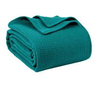 100% Cotton Blankets for Bed - Waffle Weave Blankets for Summer, Lightweight and Breathable Soft Woven Blanket for Spring (Teal, Queen (90" x 90"))