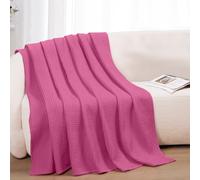 100% Cotton Blankets Queen Size for Bed - Waffle Weave Blankets for Summer, Lightweight and Breathable Soft Woven Blanket for Spring, White, 90x90 Inches (Pink, Throw (50" x 60"))