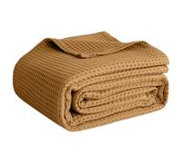 100% Cotton Blankets Queen Size for Bed - Waffle Weave Blankets for Summer, Lightweight and Breathable Soft Woven Blanket for Spring, White, 90x90 Inches (Beige, Queen (90" x 90"))