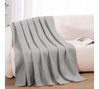 100% Cotton Blankets Throw Size for Bed - Waffle Weave Blankets for Summer, Lightweight and Breathable Soft Woven Blanket for Spring, (Light Grey, Throw (50" x 60"))