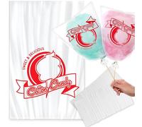 100 Cotton Candy Bags with Ties - 18.5" X 11.5" Thick Printed Bulk Cotton Candy Machine Supplies | Large Candy Bag Holder | Concession Stand Carnival Candy Bags
