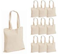 100% Cotton Canvas Reusable Shoulder Tote Bag Natural Colour with handle for Shopping Grocery Handbag Eco-Friendly Organic material decays and compost easily recyclable (Natural 10 Pack)
