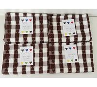 100% Cotton Check Heart Design 4 Pack Kitchen Hand Tea Towels in Brown & White 50cm x 70cm