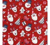 100% Cotton Christmas Fabric Material Sold by The Metre 140cm Wide - Christmas Crowd Red- CC348 - ONE METRE