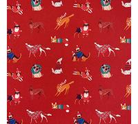 100% Cotton Christmas Fabric Material Sold by The Metre 140cm Wide - Christmas Dogs Red - CC340 - Fat Quarter