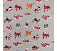 100% Cotton Christmas Fabric Material Sold by The Metre 140cm Wide - Christmas Dogs Silver - CC339 - ONE METRE