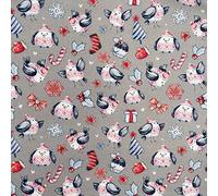 100% Cotton Christmas Fabric Material Sold by The Metre 140cm Wide - Christmas Robins Silver - CC351 - Half METRE