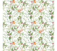 100% Cotton Christmas Fabric Material Sold by The Metre 140cm Wide - Holly Robin - CC487 - Half METRE