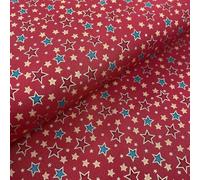 100% Cotton Christmas Fabric, Metallic Multi Star Print, 148cm Wide (RED)