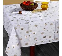 100% Cotton Christmas Gold Snowflake Tablecloth, 54 x 70"