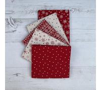 100% Cotton Christmas Xmas 5 Pack Fat Quarter Fabric Bundle for Patchwork Quilting Sewing Crafts | 19" x 20" (50cm x 52cm) (Snowflake)