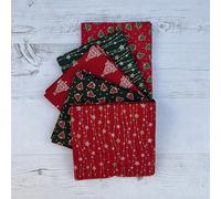 100% Cotton Christmas Xmas 5 Pack Fat Quarter Fabric Bundle for Patchwork Quilting Sewing Crafts | 19" x 20" (50cm x 52cm) (Star Trail Red/Green)