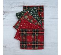 100% Cotton Christmas Xmas 5 Pack Fat Quarter Fabric Bundle for Patchwork Quilting Sewing Crafts | 19" x 20" (50cm x 52cm) (Tartan Check)