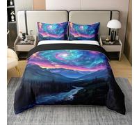 100% Cotton Colorful Galaxy Spiral Super King Duvet Cover 3 Pcs Natural Scenery Mountain Trees Bedding Set for Kids Teens Adults Dreamy Gradient Clouds Sky Comforter Cover,2 Pillowcases(No Comforter)