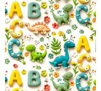 100% Cotton Digital 3D Fabric Dino ABCs Dinosaurs Daisy 149cm Wide (Price Per Metre)