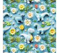 100% Cotton Digital 3D Fabric Dino Dinosaurs Floral 149cm Wide (Price Per Metre)