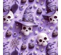 100% Cotton Digital 3D Fabric Halloween Witch Skulls 149cm Wide (Price Per Metre)