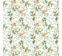 100% Cotton Digital Fabric Christmas Holly Berry Robin 140cm Wide Sold Per Half Meter
