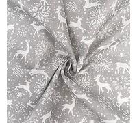 100% Cotton Digital Fabric Christmas Winter Reindeer Snowflakes Deer Xmas Crafty - Silver (Price Per Half Metre)