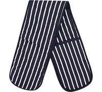 100% Cotton Double Oven Gloves Butcher Quilted Stripe Pot Holder Heat Resistant Mitt - Navy