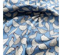 100% Cotton Fabric - Chicken Hens Print on Copen Blue - Craft Fabric Material Metre