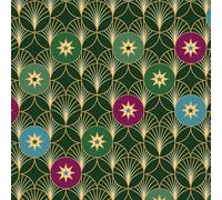 100% Cotton Fabric Contemporary Christmas Art Deco Fan Star Circle Metallic (Sold Per Metre) (Bottle)
