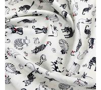 100% Cotton Fabric - Cute Cats Crazy Cat Print on Ivory - Craft Fabric Material Metre