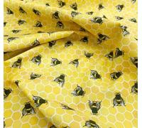 100% Cotton Fabric - Honey Bees & Honeycomb Print on Yellow - Craft Fabric Material Metre