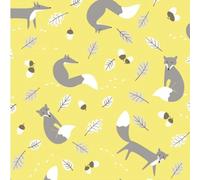 100% Cotton Fabric Lifestyle Mr Fox Leaves and Acorns 140cm Wide (Price Per Metre) (Yellow)