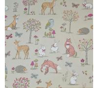 100% Cotton Fabric Lifestyle Woodland Animals Foxes Rabbits Wildlife 140cm Wide (Price Per Metre) (Taupe)