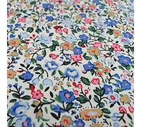 100% Cotton Fabric - Pretty Blue & Pink Flowers on Cream Background - Floral Craft Fabric Material - 115cm / 45" Wide per metre