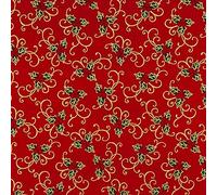 100% Cotton Fabric Rose & Hubble Christmas Holly Berries Vines Xmas 135cm Wide (Price Per Metre) (Red)